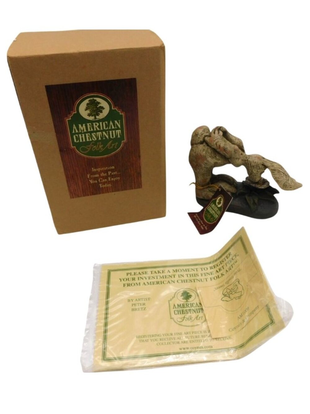American Chestnut Folk Art Pixie Smells Sweet Figurine Peter Bretz With Box 1998